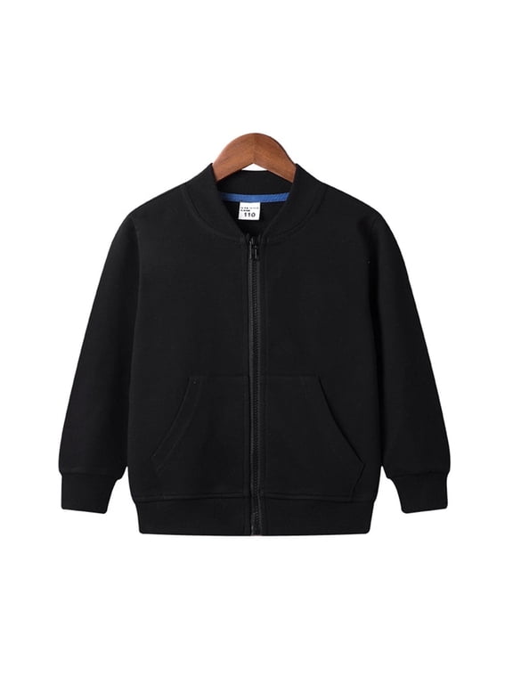 2-10T Kids Boys Girls Long Sleeve Zip Up Cotton Sweatshirt Solid Color Sweater Jacket Coat Tops