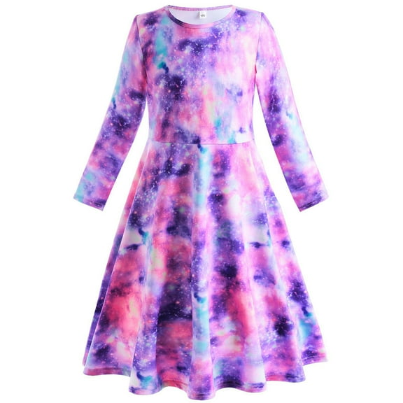 2-10T Kids Girls Dresses Long Sleeve Casual Printed Dancing Princess Dress Party Swing Dresses