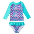 thumbnail image 1 of 2-10Y Girls Long Sleeve Rash Guard UPF50+ Swimsuit Mermaid Ruffles Two Pieces Bikini Set, 1 of 6
