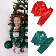 ESHO 2-10Y Toddler Boys Girls Satin Silk Long Sleeve Pajamas Set Christmas Kids Button Down Pjs Sleepwear