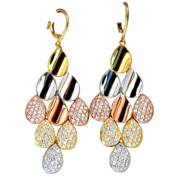 2.10ct natural diamonds modern dangle domed petal chandelier earrings