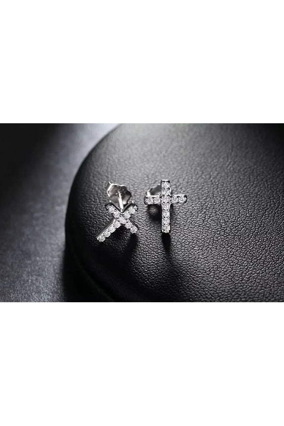 2.11 Ct Round Lab Created Diamond Tiny Cross Stud Earrings 14k White Gold Plated