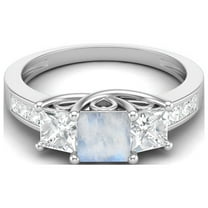 2.11 Cts Square Cut Halo Three Stone Moonstone 925 Sterling Silver Valentines Day Gifts Ring