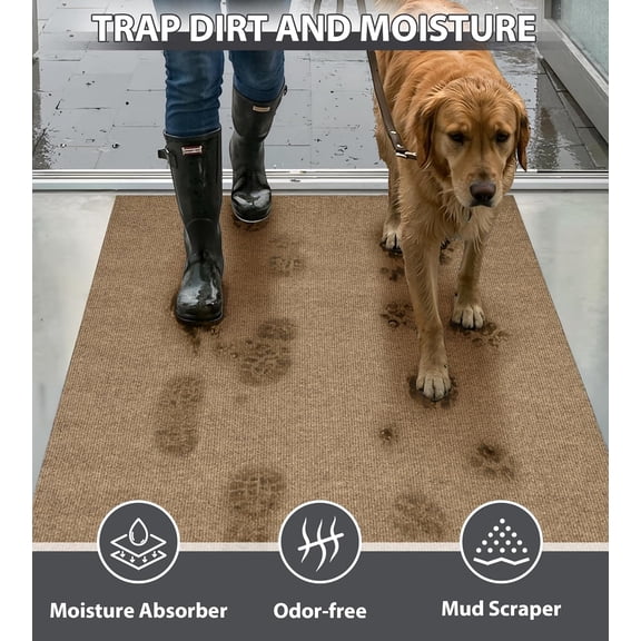 2'11" x 9'10" Outdoor Runner Rug, Non Slip Dirt Trapping Mat with Scraper Pile for Outside for Entryway, Muddy Room