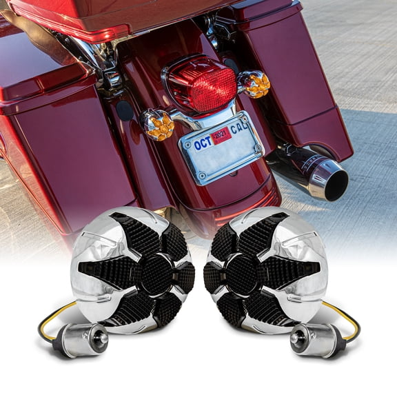 2" 1156 Rear Harley Amber LED Turn Signal Tail Light [Smoked Lens] [Chrome-Finish] [Radial Design] Turn Signal For Harley Davidson Sportster Street Road Glide King Dyna Softail Fatboy Electra Heritage