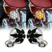 2 1157 Rear Harley LED Amber Turn Signal White Running Marker Light [Smoked Lens] [Chrome-Finish] [Radial Design] Tail Light For Harley Davidson Sportster Street Road Glide King Dyna Softail Fatboy