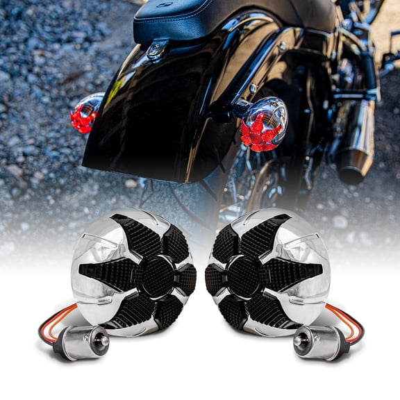 2" 1157 Rear Harley LED Red Turn Signal/Brake/Tail Light [Smoked Lens] [Chrome-Finish] [Radial Design] Tail Light For Harley Davidson Sportster Street Road Glide King Dyna Softail Fatboy Electra