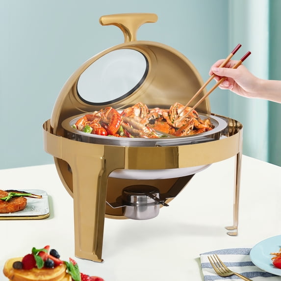 2.11Gal Fuel Chafing Dish Visible Lid Gold SS Commercial Party Server