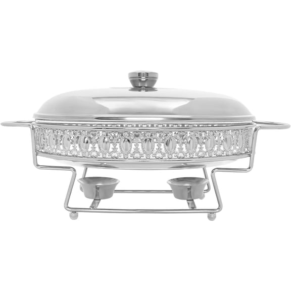 2.11Qt Chafing Dish Buffet Set Stainless Steel Buffet Servers and Warmers with Lid Modern Oval Buffet Serving Chafer Chafing Dishes Set with Fuel Holder for Home Parties Event Hotels Wedding (Silver)