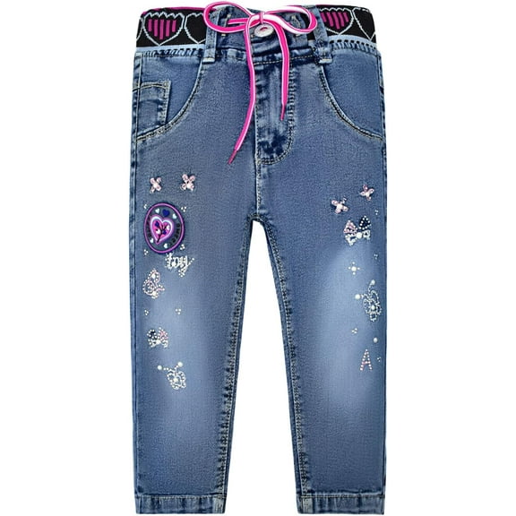 2-11T Spring Autumn Toddler Little Girls Distressed Embroidered Jeans Kids Girl Denim Pants,Bowknot,2Years