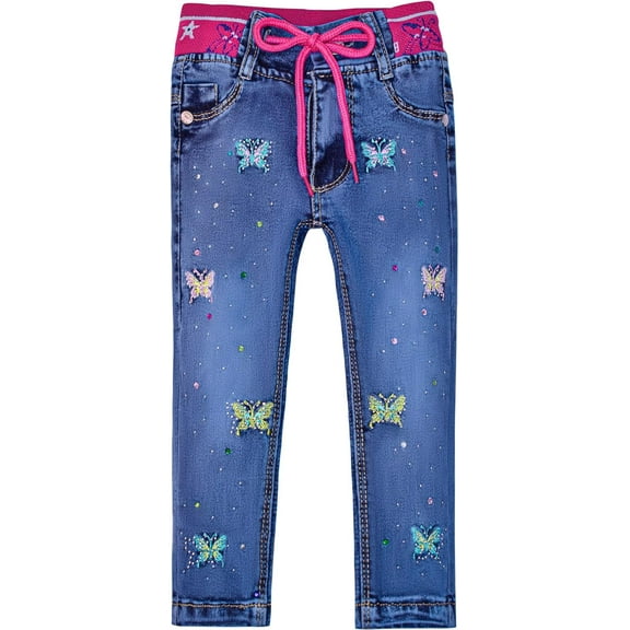 2-11T Spring Autumn Toddler Little Girls Distressed Embroidered Jeans Kids Girl Denim Pants,Butterfly,12-18Months