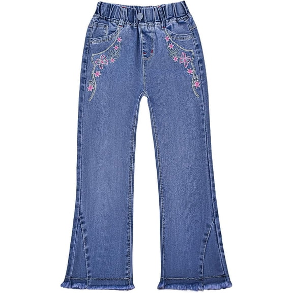 2-11T Spring Autumn Toddler Little Girls Distressed Embroidered Jeans Kids Girl Denim Pants,Butterfly,6-7Years