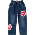 thumbnail image 1 of 2-11T Spring Autumn Toddler Little Girls Distressed Embroidered Jeans Kids Girl Denim Pants,Sequin floral,8-9Years, 1 of 3