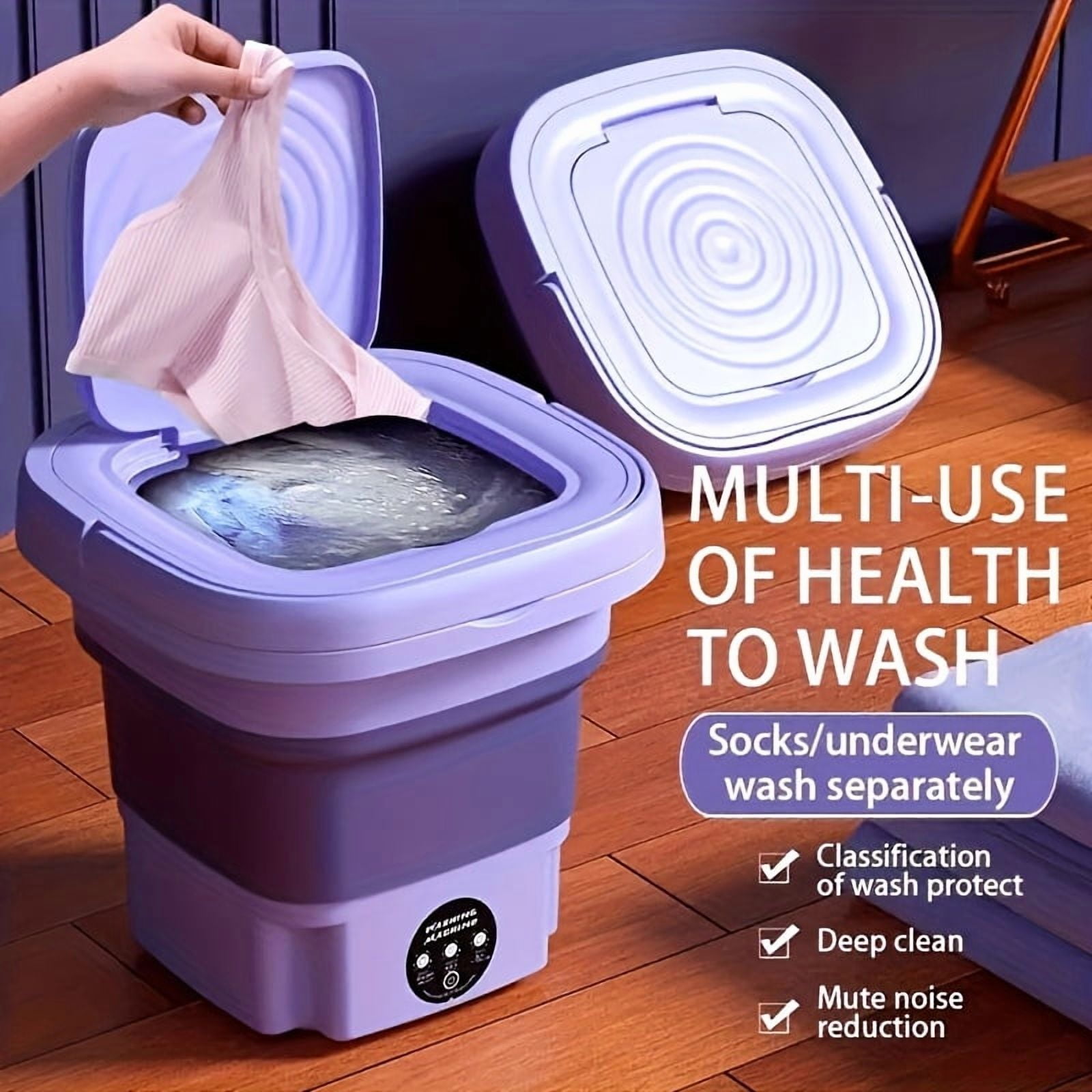 2.11gal High Capacity Mini Foldable Washing Machine - 3 Modes Deep Cleaning, Soft Spin Dry for Socks, Clothes, Towels, Delicate Items (Purple)