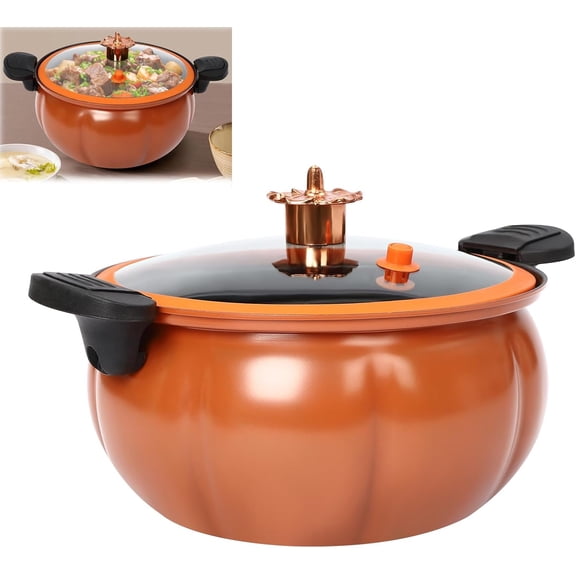 2.11gal Pumpkin Shaped Micro Pressure Cooker Pressure Non-Stick Cooking Pot Pressure Cooking Pot For Open Flames & Gas Stoves