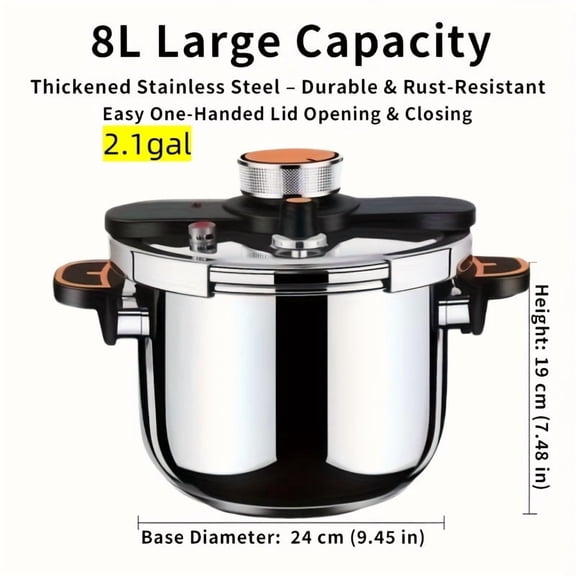 2.11gal Stainless Steel Pressure Cooker - Easy Twist-Lock Lid, Quick And Secure Cooking, Suitable for Induction And Gas Stoves, Ideal for Home And Business Use