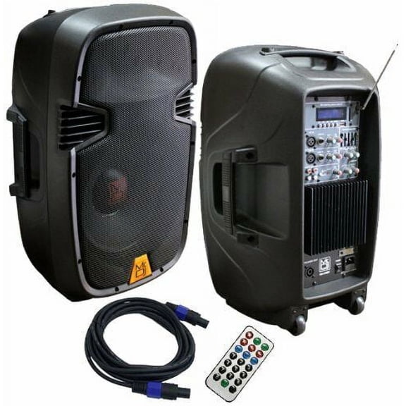 2) 12" Active Powered & Passive Dj PA Karaoke Speaker with Bluetooth USB SD FM