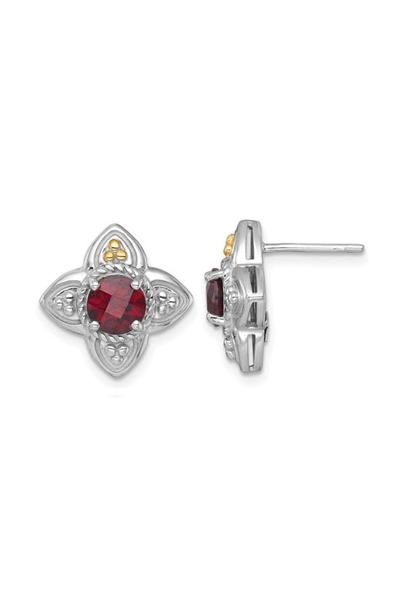 Gem & Harmony 2.12 Carat (Ctw) Garnet Flower Post Earrings in Sterling Silver for Women