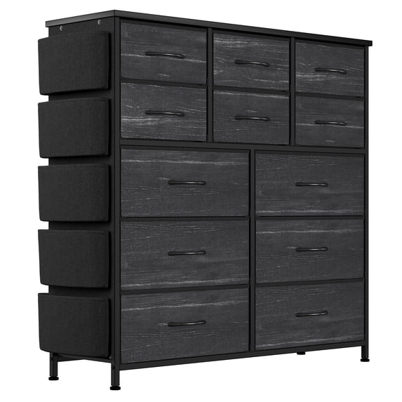 2- 12-Drawer Fabric Dresser with Wood Top & Storage