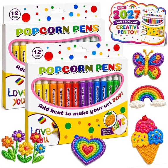 2×12 Pack 3D Magic Popcorn Pens – Heat-Activated Puffy Drawing Pens for ...