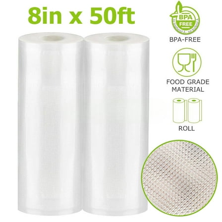2-12 Rolls 8"x50' Vacuum Sealer Bags for Food Saver Embossed Bags 4 Mil 50 Feet, BPA-Free Plastic