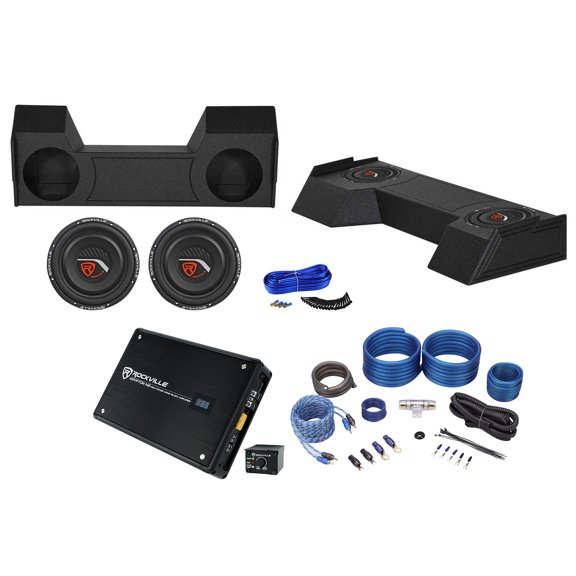 (2) 12" Subwoofers+Amplifier+Bedlined Sub Box+For 2019-2020 Dodge Ram Crew Cab