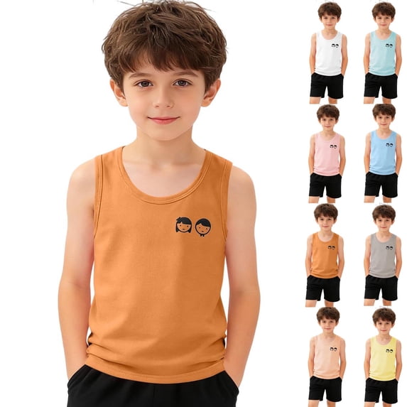 2-12 Years Boys Tank Tops Casual Sleeveless Crewneck Athletic Workout Tees Basic Solid Undershirts Yellow 2-3Years