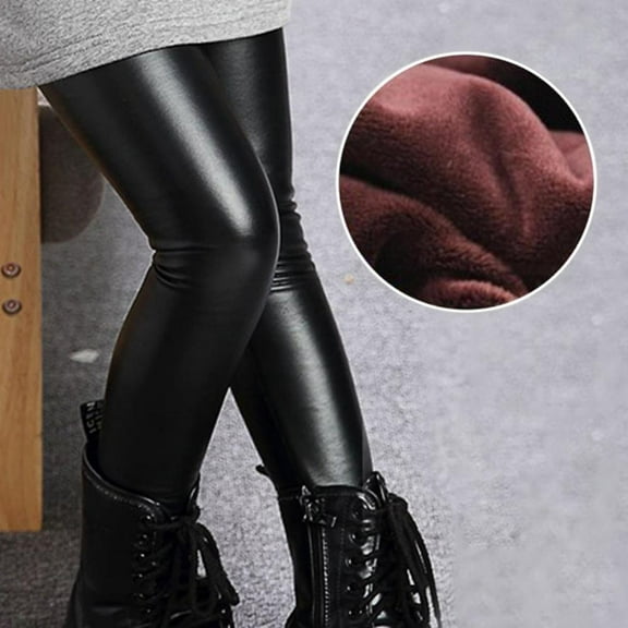 2-12 Years Kids Girl's Faux Leather Fleece Leggings Stretch Girls Winter Warm Pants Thick Trousers