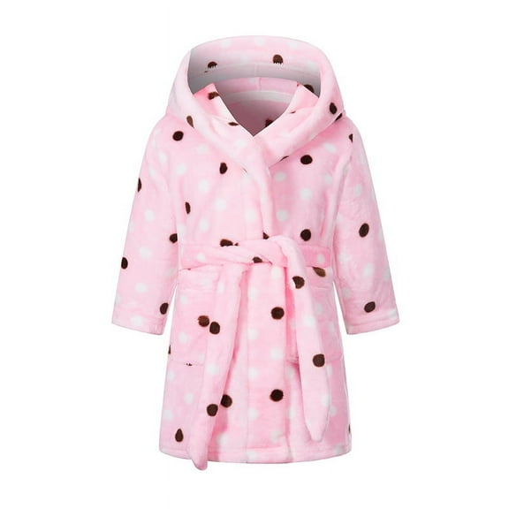 2-12T Girls Hooded Bow Bathrobe Soft Fleece Robes Plush Lightweight Sleepwear Pink
