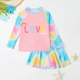 thumbnail image 1 of 2-12Y Girls Rash Guards Swimsuit Long Sleeve Swim Shirts + Swim Culottes Cover-up Skirts Set, Uccdo Little Girl 2 Pieces Bathing Suits For Beach Swimming Pool Party, 1 of 8