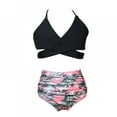 thumbnail image 1 of 2-12Y Girls' Two Piece Swimsuit Ruffle Tummy Control Bathing Suit Neck Bikini Swimwear for Baby Kids Little Gilrs, 1 of 6