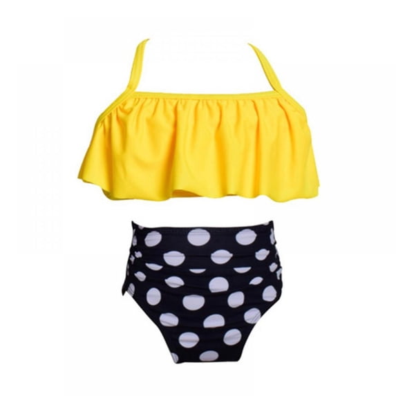 2-12Y Girls' Two Piece Swimsuit Ruffle Tummy Control Bathing Suit Neck Bikini Swimwear for Baby Kids Little Gilrs