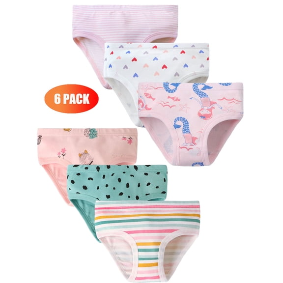 2-12Y Little Girls' Soft Cotton Underwear Kids Cool Breathable Comfort Panty Briefs Toddler Undies(Pack of 6)