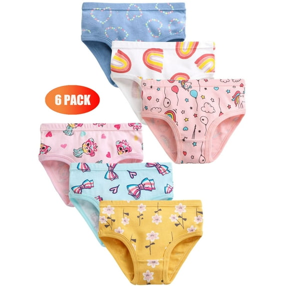 2-12Y Little Girls' Soft Cotton Underwear Kids Cool Breathable Comfort Panty Briefs Toddler Undies(Pack of 6)