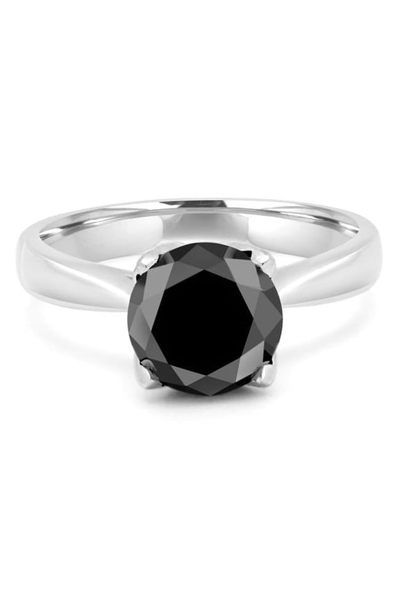 2.13 CT Round Black Diamond Solitaire Engagement Ring in 14K White Gold - Size 5.5