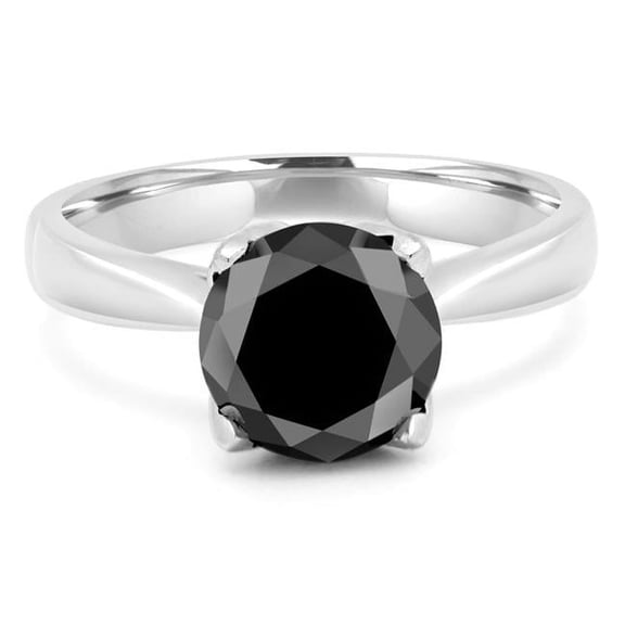 2.13 CT Round Black Diamond Solitaire Engagement Ring in 14K White Gold - Size 7