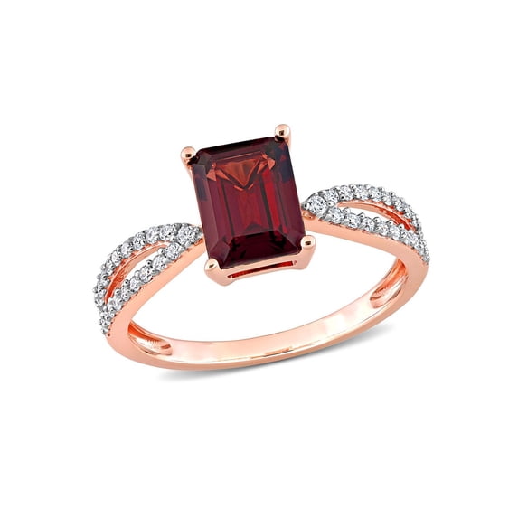 2.13 Carat (Ctw) Octagon Garnet Ring in 14K Rose Pink Gold with Diamonds for Women