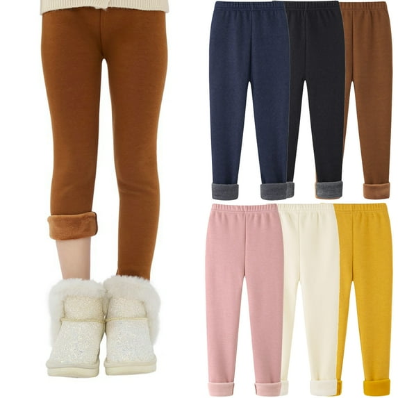 2-13Y Toddler Child Girls Cotton Winter Thick Warm Long Pants Solid Fleece Lined Footless Leggings