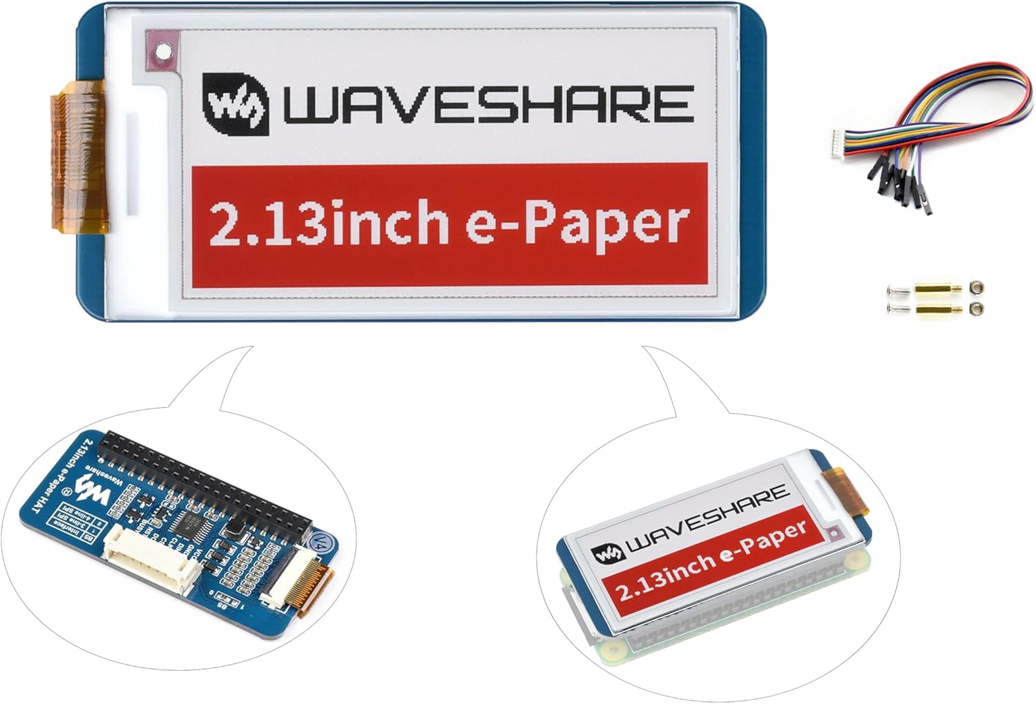2.13inch E-Ink Display HAT for 5/4B/3B+/3B/2B/Zero/Zero W/WH and Jetson Nano, 250×122 Pixel White Black Red Three-Color SPI Interface No Backlight