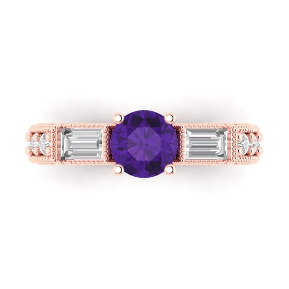Three-Stone Engagement Ring for Women - 2.33ct Natural Amethyst in 14K Rose Gold Promise Ring