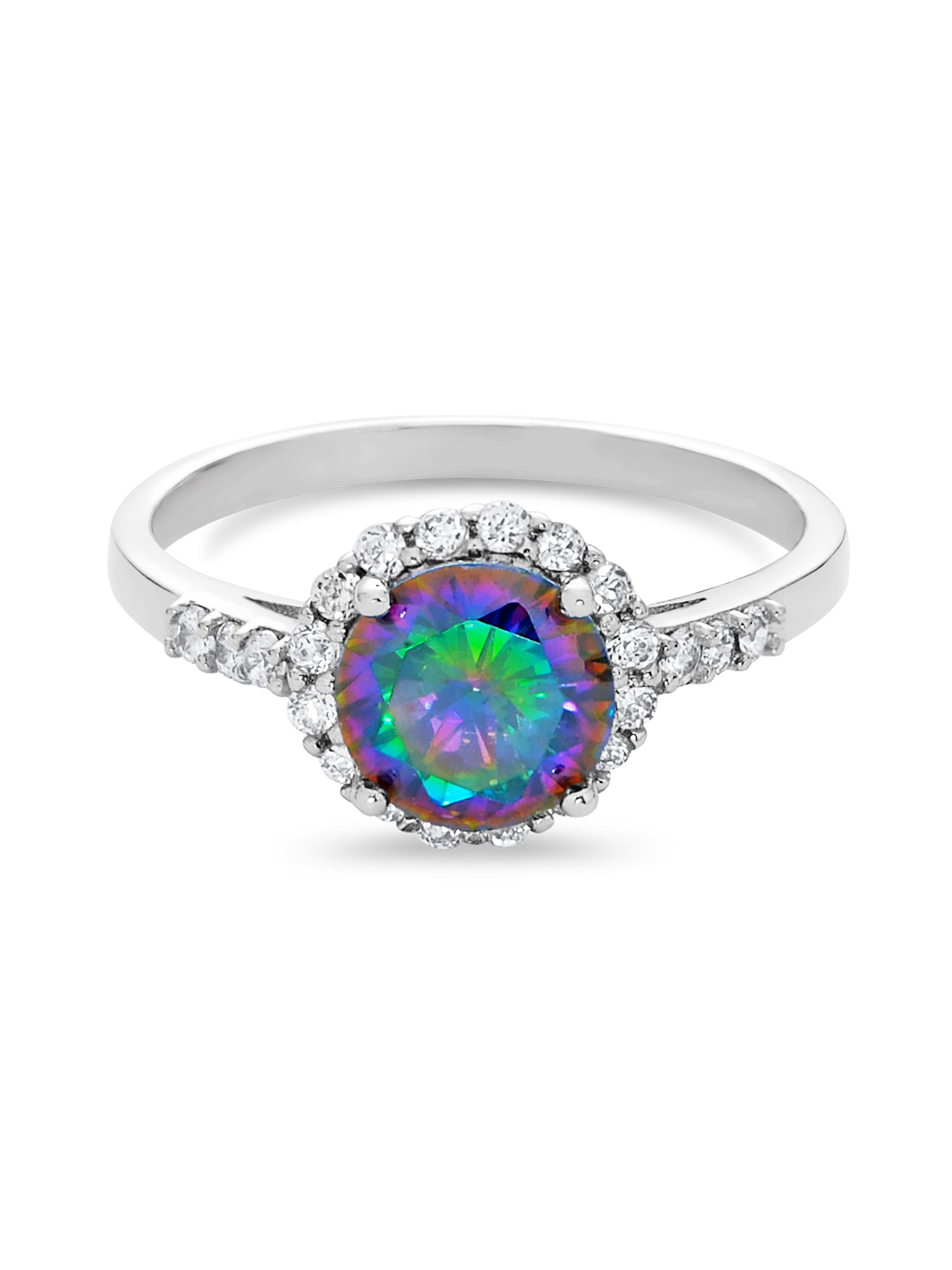 2.14 ct. Mystic Topaz and White Topaz Halo Sterling Silver Ring