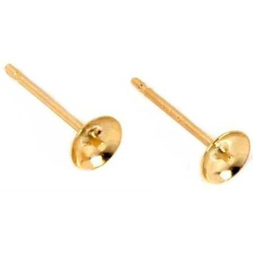 2 14K Yellow Gold Pearl Cup Earrings Settings Finding