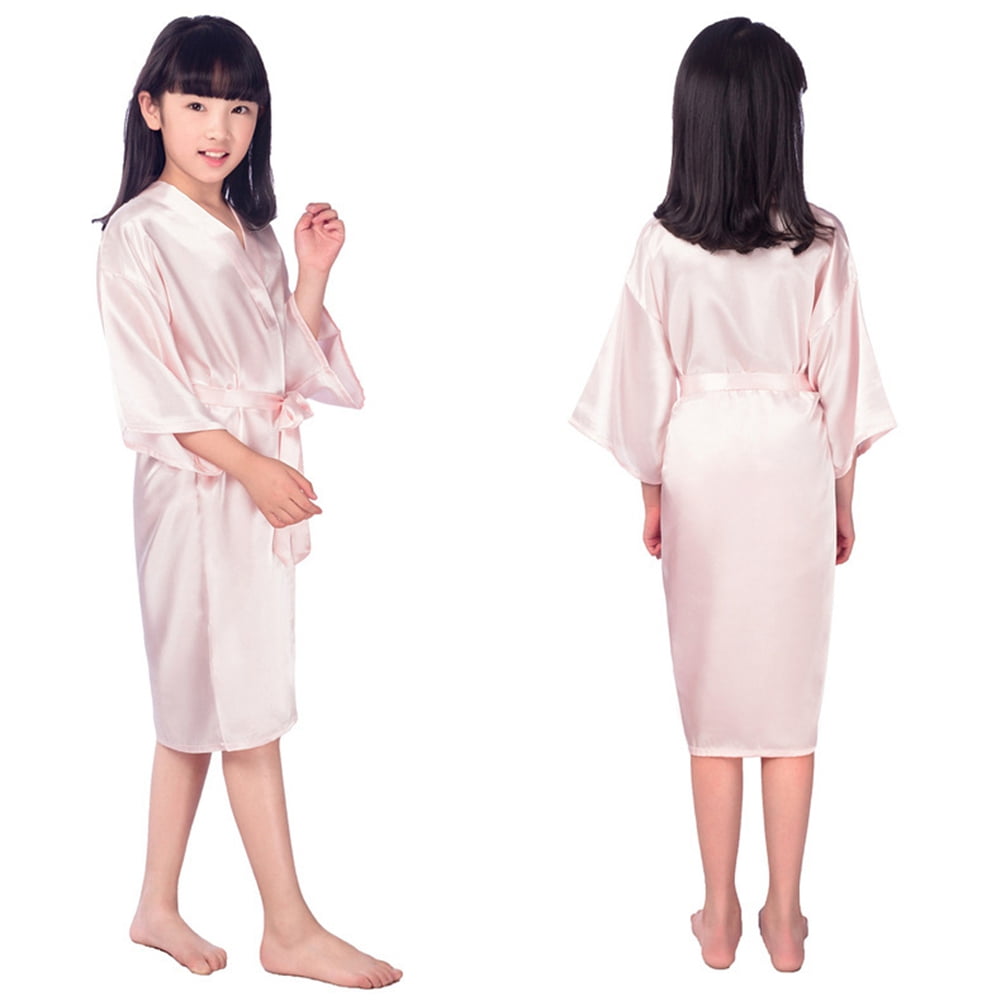 214T Kids Satin Robes Teens Kimono Bathrobes Nightgown Pajamas