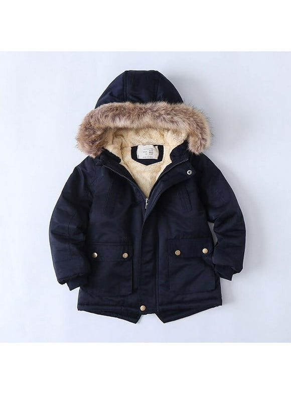 2-14Years Baby Boys Faux Fur Collar Jacket Warm Teen Winter Christmas Jacket for Boys Clothes Thickened Cotton Padded Coat