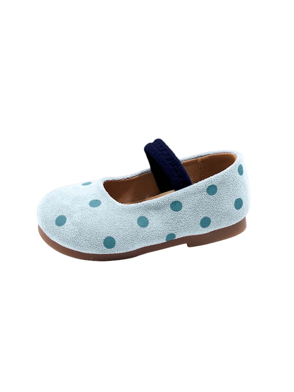 (2-14Years) Girls Vintage Polka Dot Suede Flats Princess Shoes Soft Non-Slip Sole Cute Fashion Casual Shoes for Toddler Big Kids Blue 33