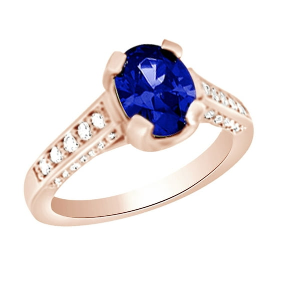 AFFY (2.14ct) Simulated Blue Tanzanite & White Diamond Vintage Style Engagement Ring In 14k Solid Gold With Ring Size 12.5