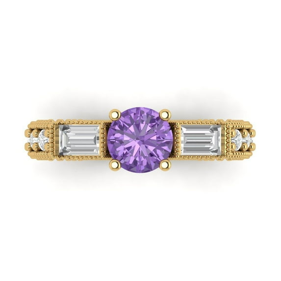2.33 ct Round Cut Simulated Alexandrite 3 Stone 18K Yellow Gold Womens Engagement Ring