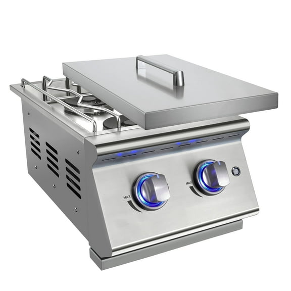 2 * 15,000BTU Liquid Propane 304 Stainless Steel Double Grilling Side Burners for Outdoor Kitchen,with Natural Gas Kit