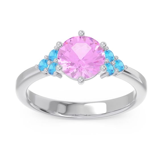 2.15 Carat Beautiful Round Cut Pink Sapphire & Blue Topaz Gemstone Bridal Ring for Ladies Solid 14K White Gold Size 7.5 by Diamond-Capitals