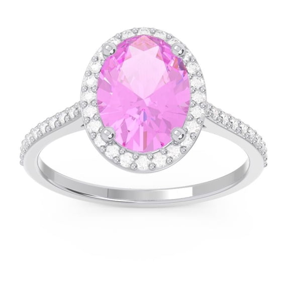 2.15 Carat Elegant Oval Cut Pink Sapphire Gemstone & Natural Diamond Anniversary Ring for Women Solid 14K White Gold Size 7.5 by Diamond-Capitals